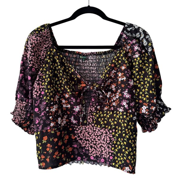 🆕 Green Goddess Floral Tie Front Crop Top - Picture 1 of 6